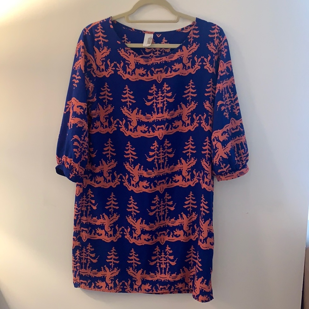 Bevello Navy Blue and Peach Shift Dress